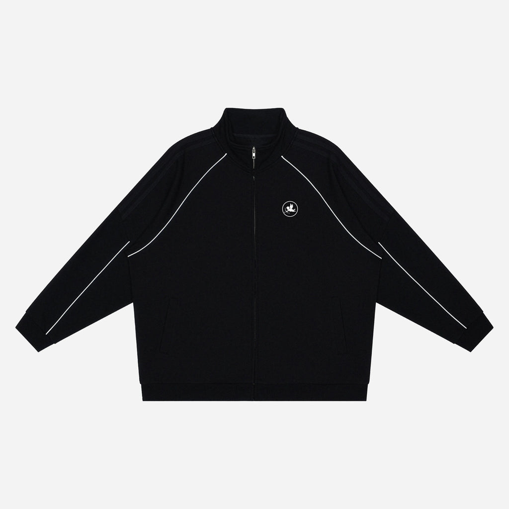 Black jacket with a logo on a white background