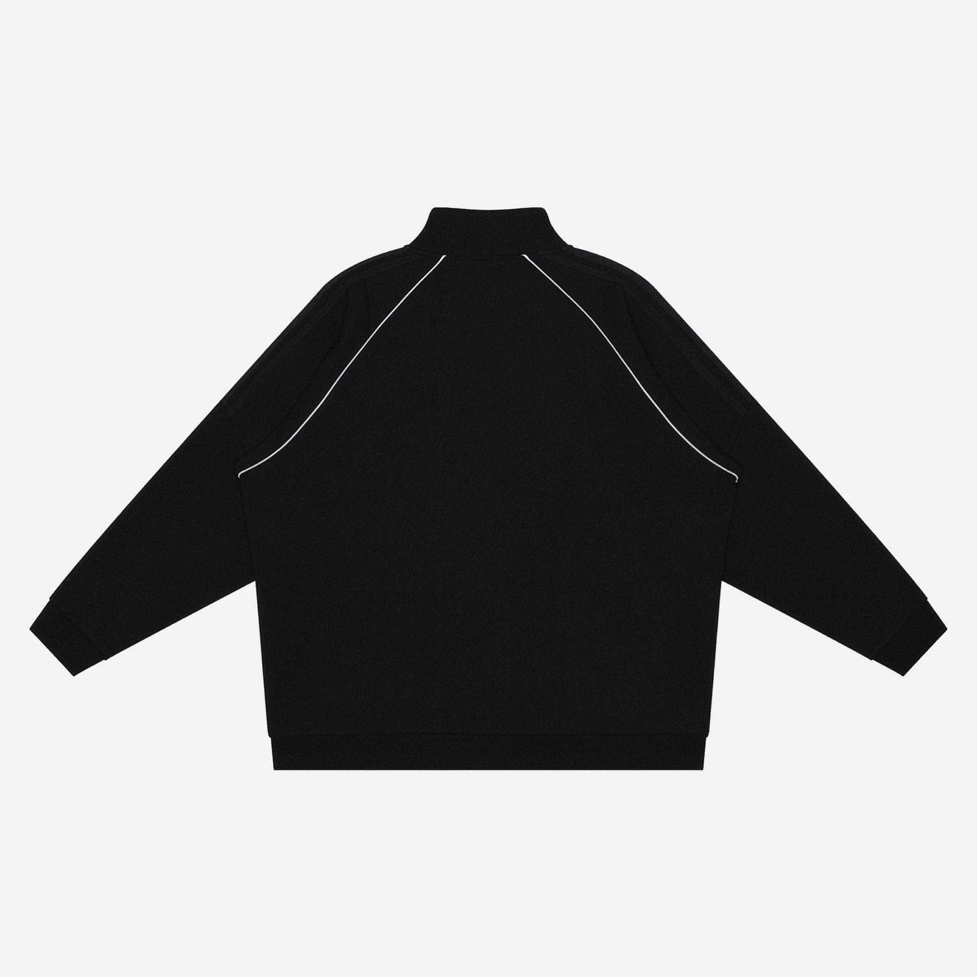 Black jacket with white piping on a white background