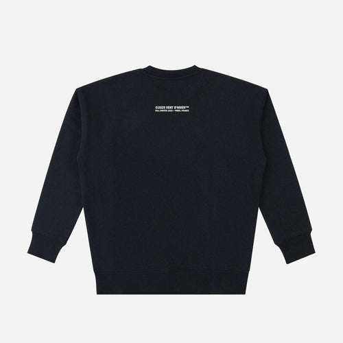 Black sweatshirt by VENT D'HIVER with a small white collection text against a light gray background