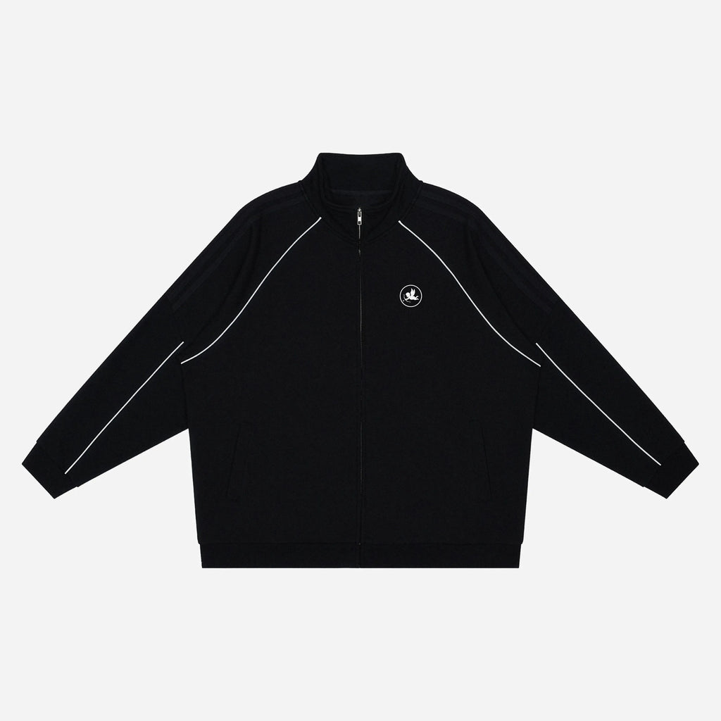 Black jacket by VENT D'HIVER with a logo on a white background