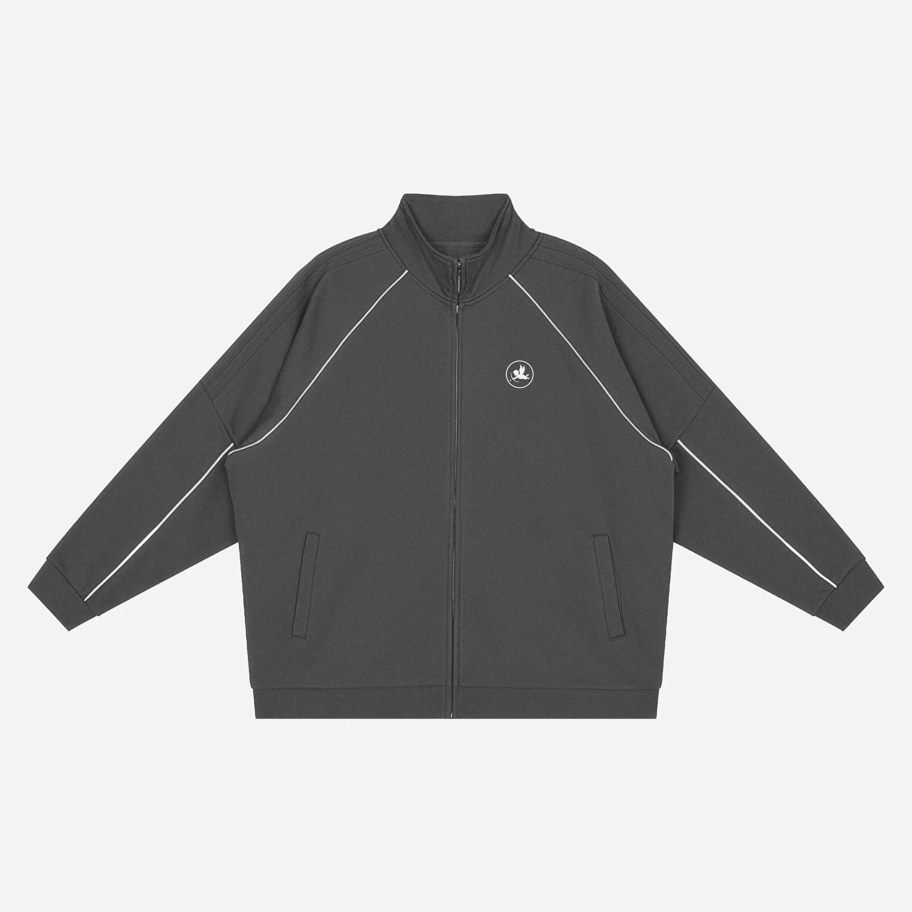 Dark gray jacket by VENT D'HIVER with white accents on a light gray background