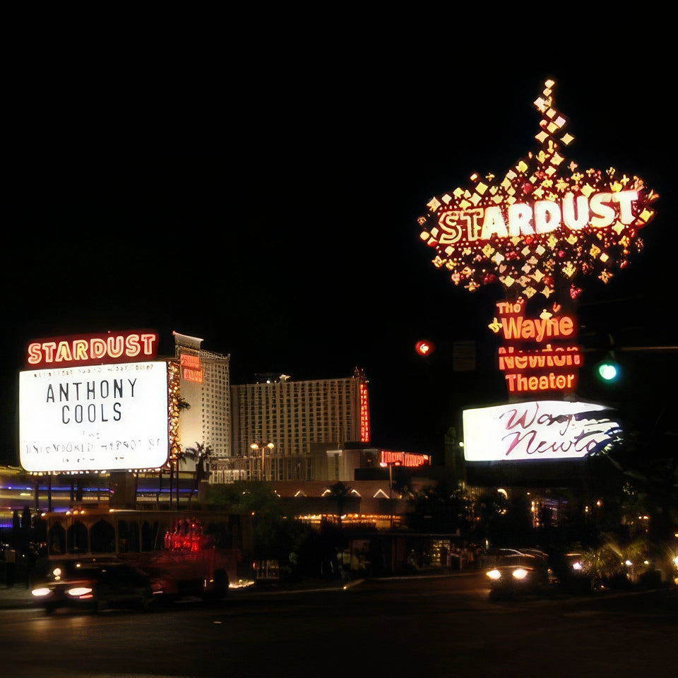 Stardust hotel and casino sign in Las Vegas at night