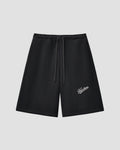 VENT D'HIVER™ Black Shorts featuring a relaxed fit, heavyweight cotton construction, adjustable drawstring waistband, and signature script logo print.