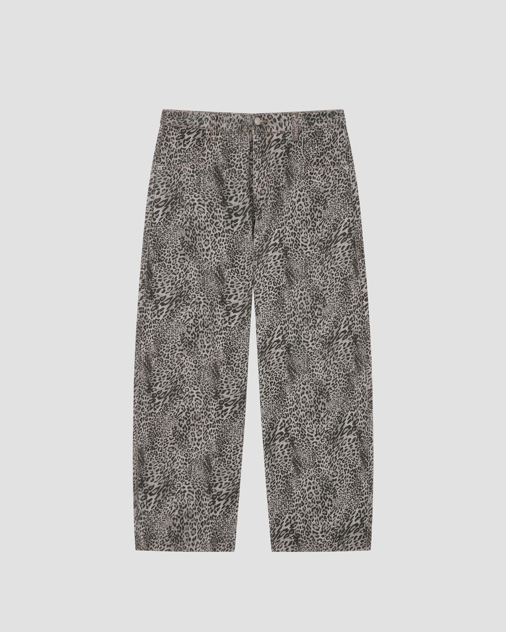 VENT D'HIVER™ Weird Leopard Denim featuring an all-over gray leopard print, wide-leg fit, and premium heavyweight cotton construction.