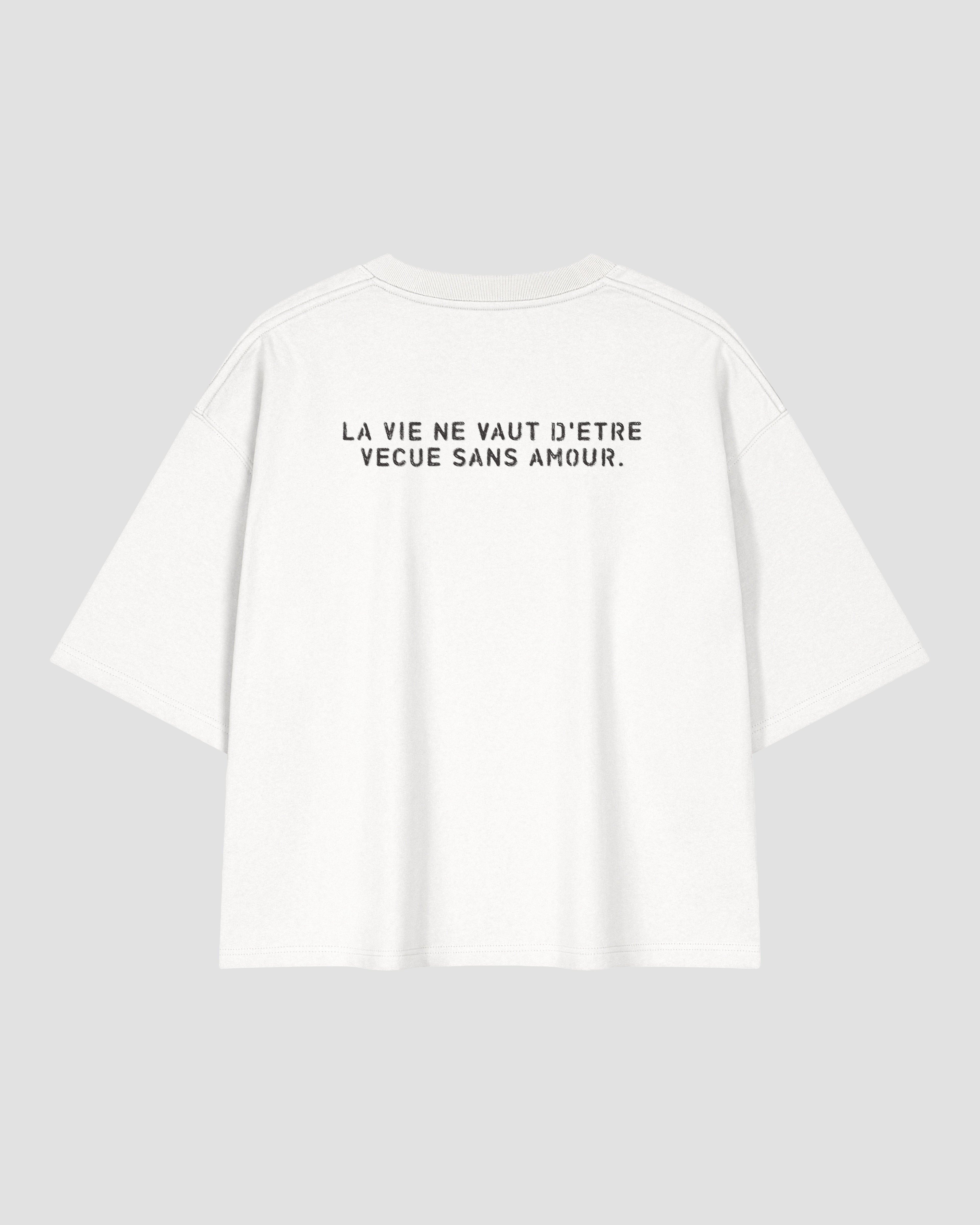 VENT D'HIVER™ Nelson Tee featuring the “LA VIE NE VAUT D'ÊTRE VÉCUE SANS AMOUR.” typographic print on the back, oversized fit, and 420 GSM heavyweight cotton construction.