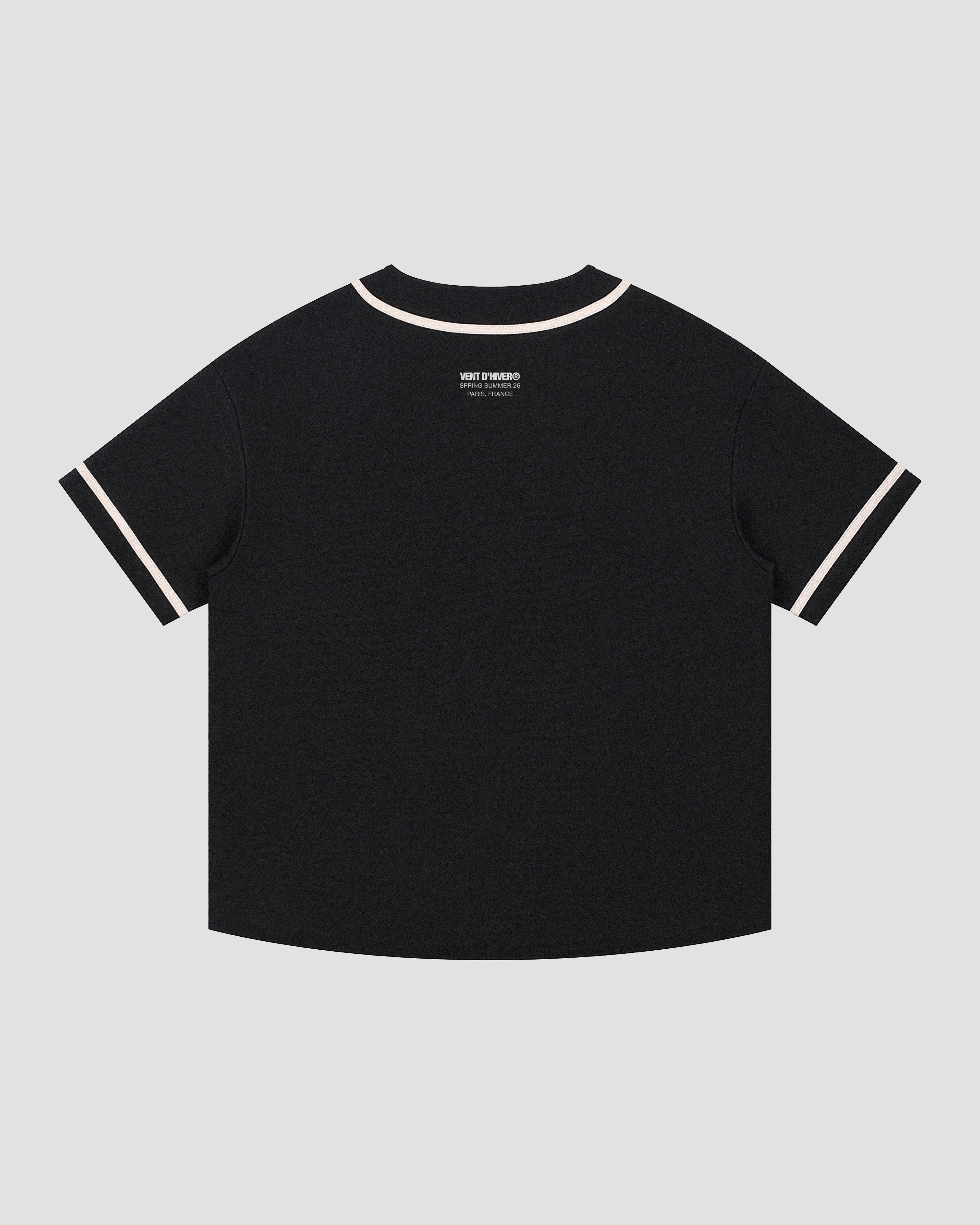 VENT D'HIVER™ Script Jersey featuring a black baseball-inspired design, contrast piping, and signature VENT D'HIVER™ neck print on the back.